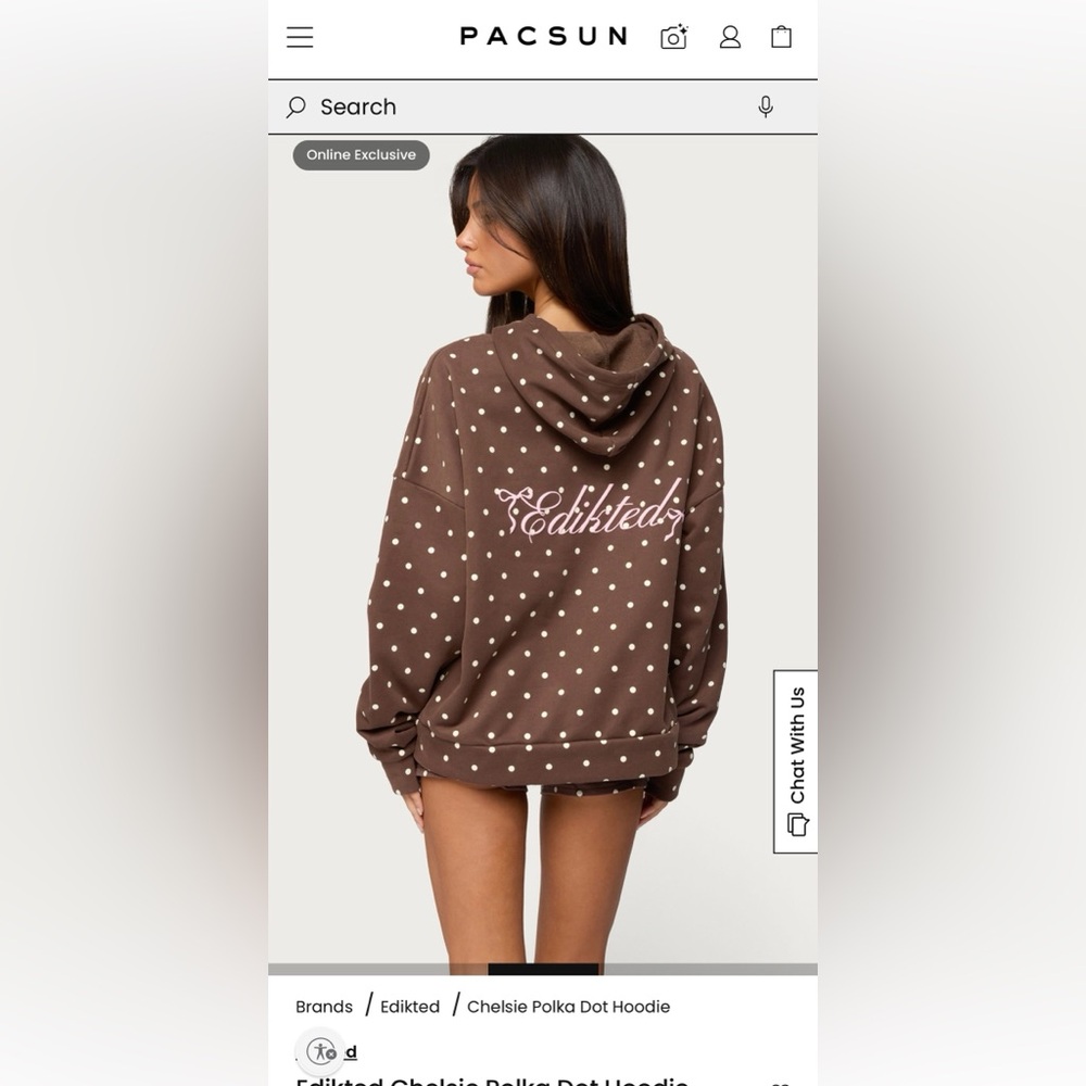 Edikted Brown Polka Dot Hoodie Sweater with Cream Dots - Picture 8 of 11